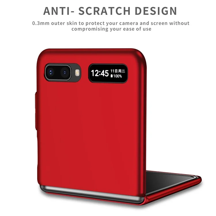 For Samsung Galaxy Z Flip 5G Hard PC Folding Mobile Phone Case Rotatable Metal Ring Kickstand Anti-fall Shell - Red