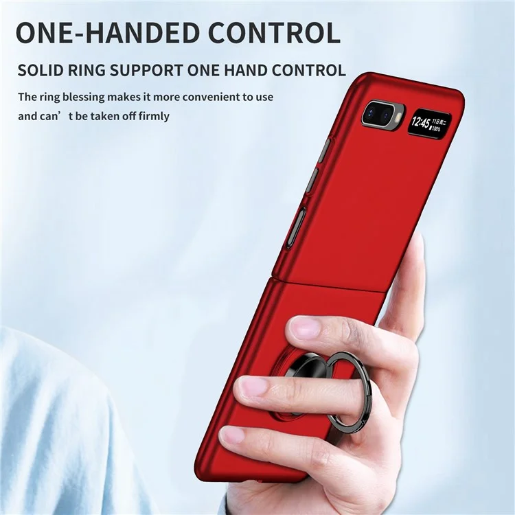 For Samsung Galaxy Z Flip 5G Hard PC Folding Mobile Phone Case Rotatable Metal Ring Kickstand Anti-fall Shell - Red