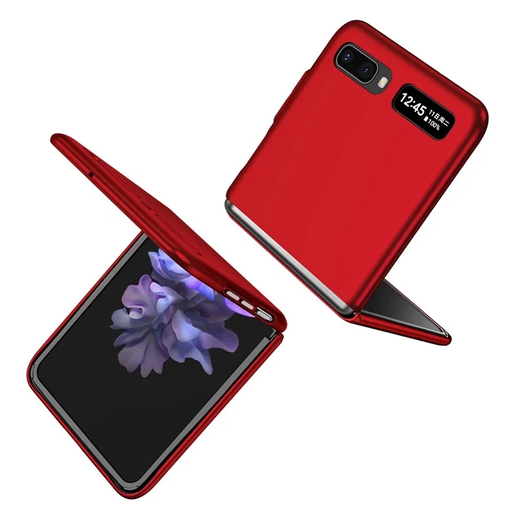 For Samsung Galaxy Z Flip 5G Hard PC Folding Mobile Phone Case Rotatable Metal Ring Kickstand Anti-fall Shell - Red
