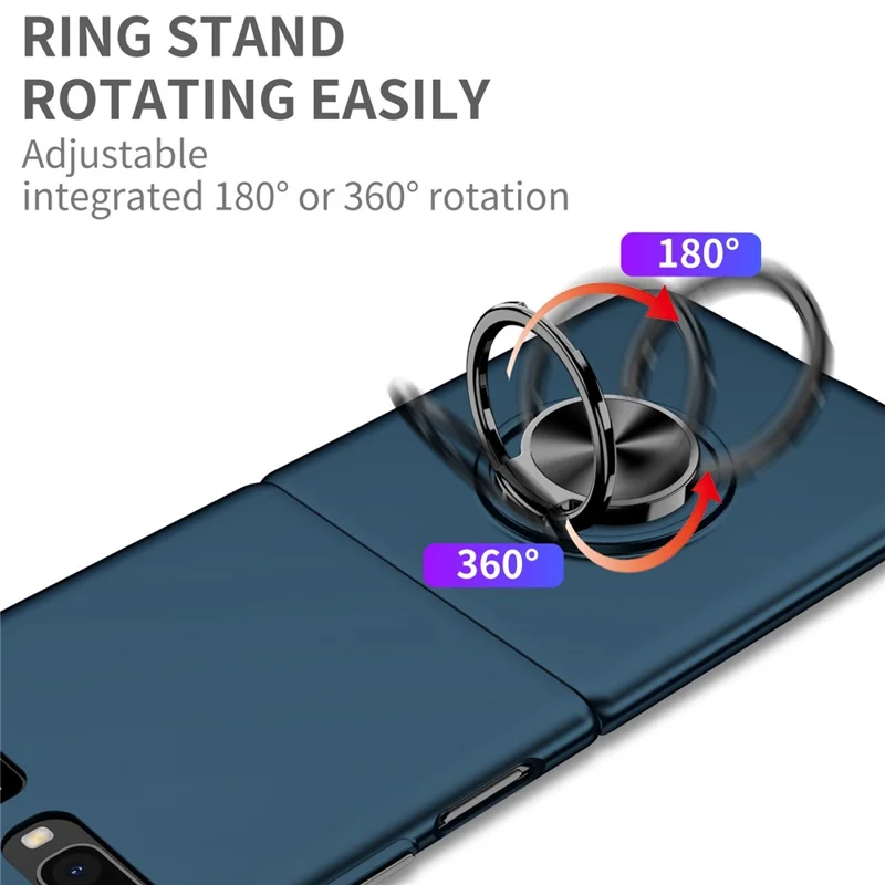 For Samsung Galaxy Z Flip 5G Hard PC Folding Mobile Phone Case Rotatable Metal Ring Kickstand Anti-fall Shell - Dark Blue
