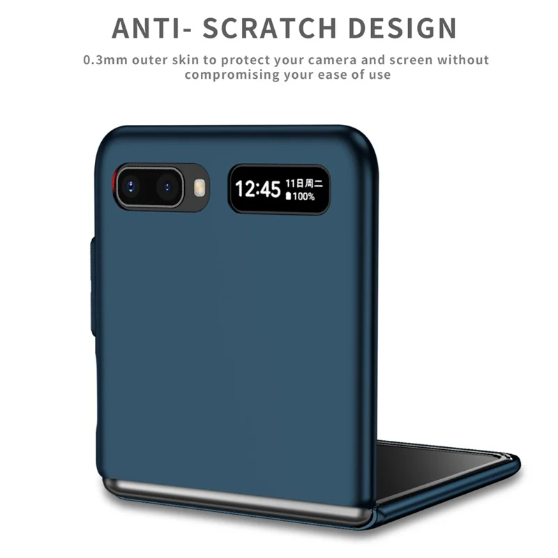 For Samsung Galaxy Z Flip 5G Hard PC Folding Mobile Phone Case Rotatable Metal Ring Kickstand Anti-fall Shell - Dark Blue