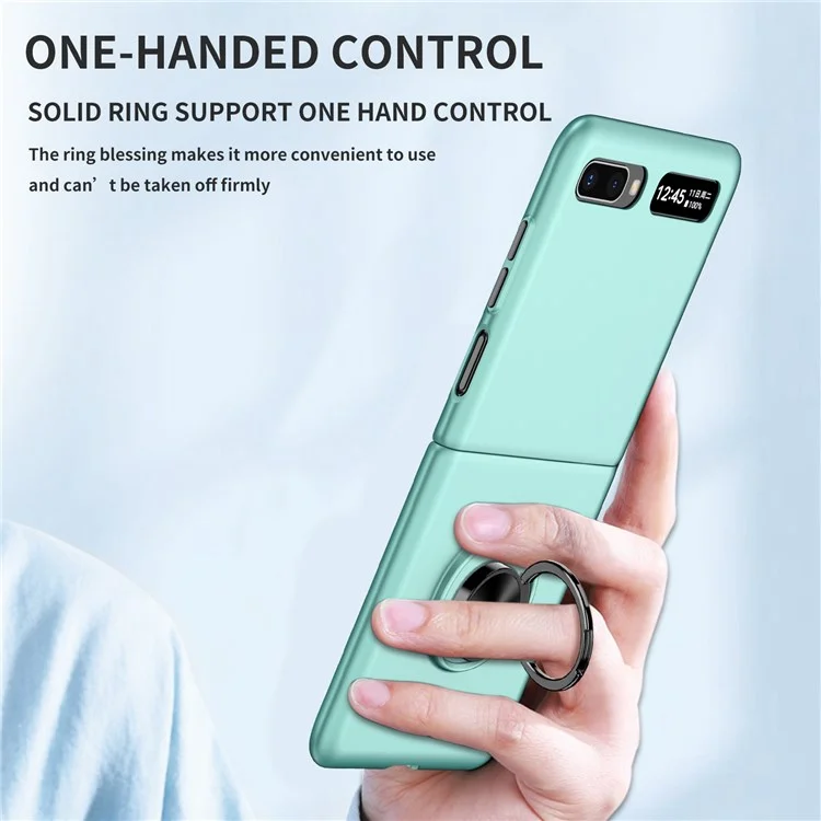 For Samsung Galaxy Z Flip 5G Hard PC Folding Mobile Phone Case Rotatable Metal Ring Kickstand Anti-fall Shell - Sky Blue