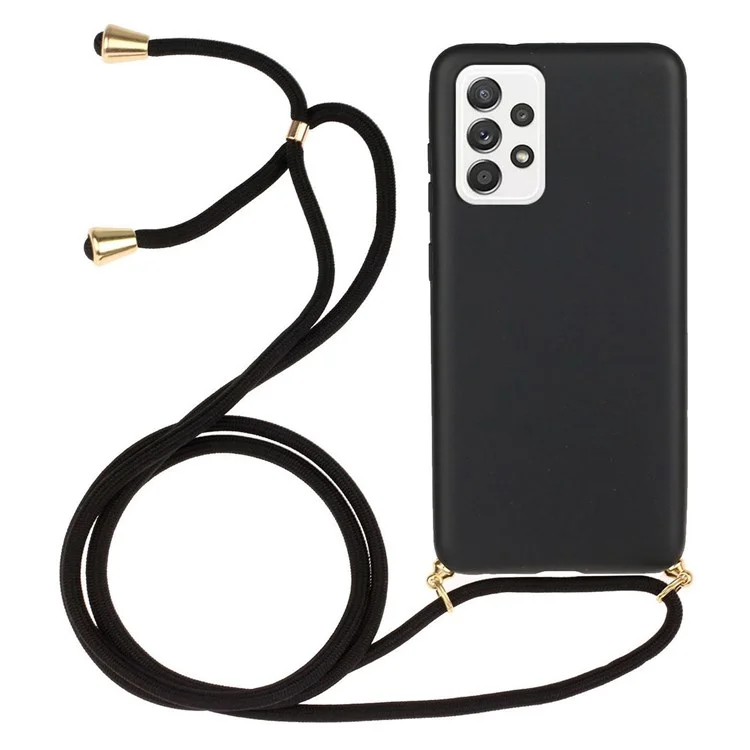 Para Samsung Galaxy A33 5G Hanging Strap Design Mobile Phone Cover TPU + Wheat Straw Anti-scratch Phone Back Case - Black