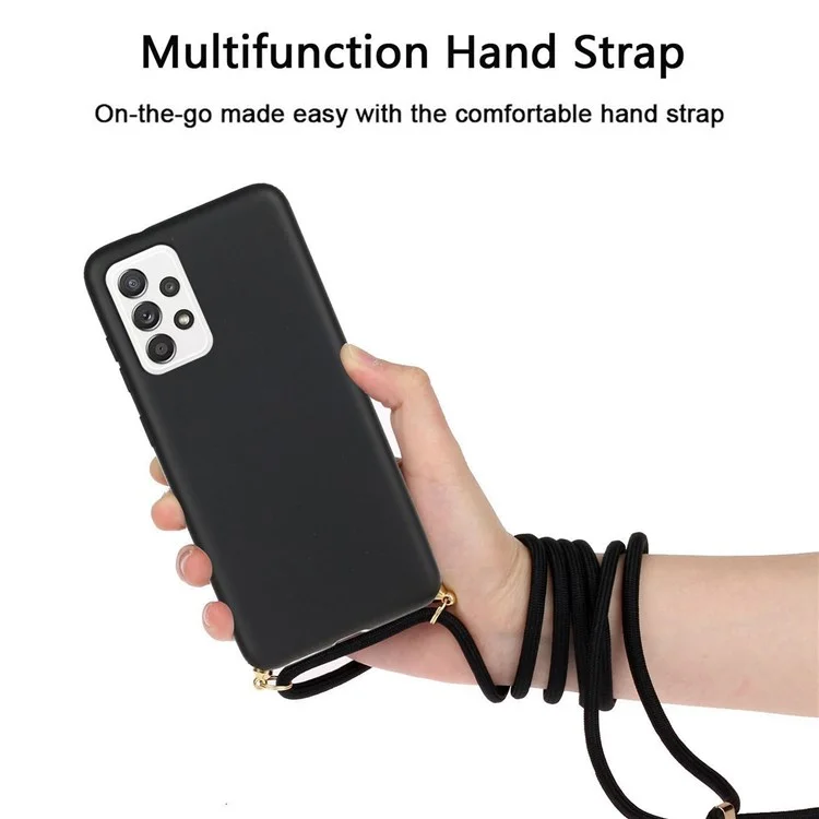 Para Samsung Galaxy A33 5G Hanging Strap Design Mobile Phone Cover TPU + Wheat Straw Anti-scratch Phone Back Case - Black