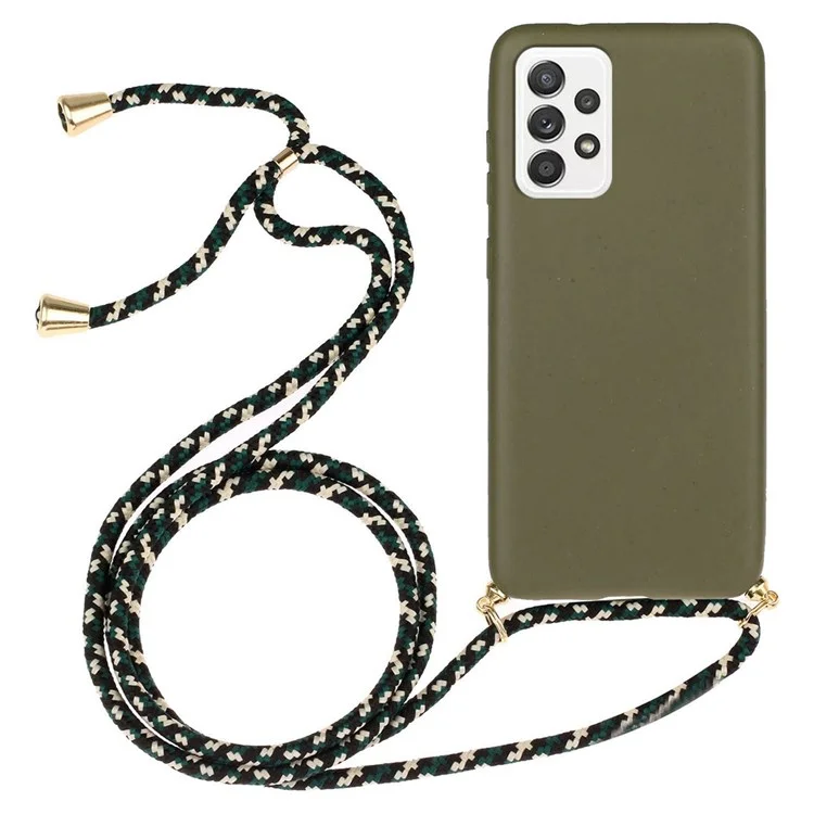 Pour Samsung Galaxy A53 5G Téléphone Sac Pochette Étui Souple TPU + Paille de Blé Couverture de Smartphone avec Bandoulière - Vert Armée