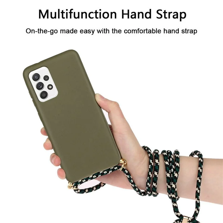 Pour Samsung Galaxy A53 5G Téléphone Sac Pochette Étui Souple TPU + Paille de Blé Couverture de Smartphone avec Bandoulière - Vert Armée