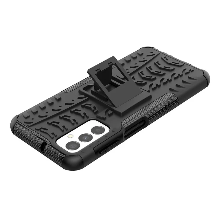 Para Samsung Galaxy M23 5G/F23 5G Cool Tire Texture Kickstand Case TPU + PC Dual Layer Phone Cover - Preto