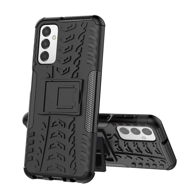 Para Samsung Galaxy M23 5G/F23 5G Cool Tire Texture Kickstand Case TPU + PC Dual Layer Phone Cover - Preto