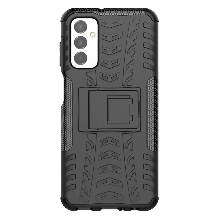 Para Samsung Galaxy M23 5G/F23 5G Cool Tire Texture Kickstand Case TPU + PC Dual Layer Phone Cover - Preto