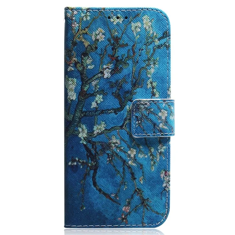 For Samsung Galaxy M33 5G (Global Version) Wallet Style Printed Pattern Well-protected Case Magnetic Closing Stand Soft TPU + PU Leather Phone Shell - Apricot Flowers
