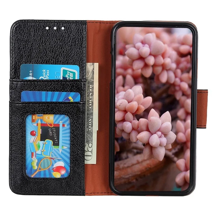 For Samsung Galaxy M33 5G (Global Version) Split Leather Cell Phone Flip Case Drop Resistant Nappa Texture Stand Wallet Magnetic Cover - Black
