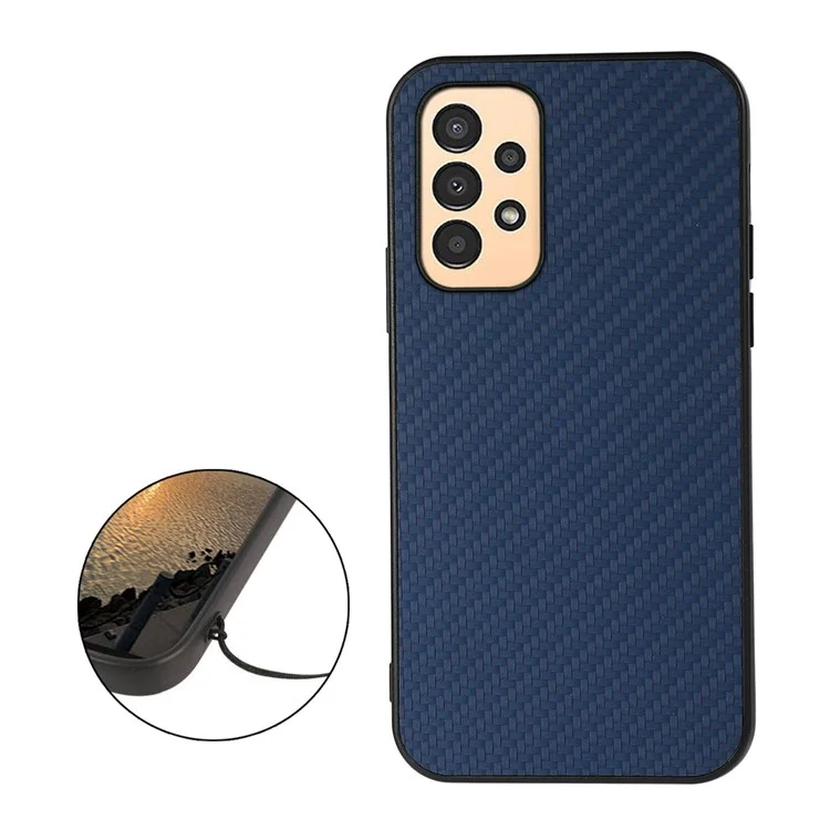 Per Samsung Galaxy A13 4G Collision Proof Carbon Fiber Texture PU Leather Coated PC + TPU Case Phone Protective Cover - Blu
