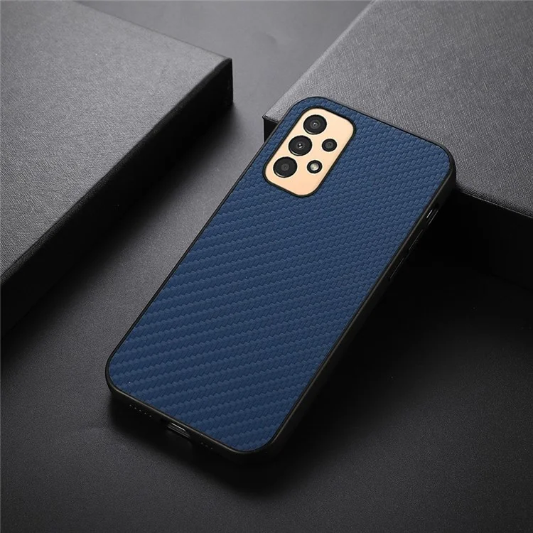 Per Samsung Galaxy A13 4G Collision Proof Carbon Fiber Texture PU Leather Coated PC + TPU Case Phone Protective Cover - Blu