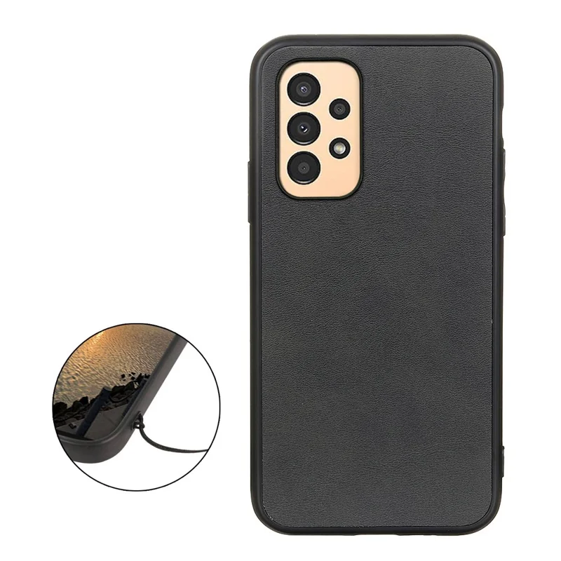For Samsung Galaxy A13 4G Protective Case, Textured PU Leather Coated TPU + PC Phone Cover - Black