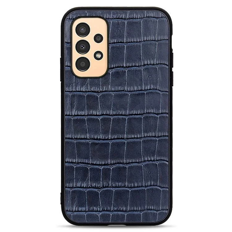 Для Samsung Galaxy A13 4G Anti-fall Cover, Crocodile Texture Genuine Leather Coated PC + TPU Phone Back Case - Blue