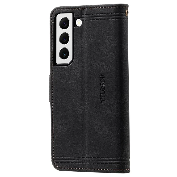 TTUDRCH 004 Bolsa de Concha de Teléfono Móvil Estilo de Empalme Para Samsung Galaxy S22+ 5G, Función de Bloqueo de RFID de Protección Completa Feeling PU Leather Phone Cover Cover - Negro
