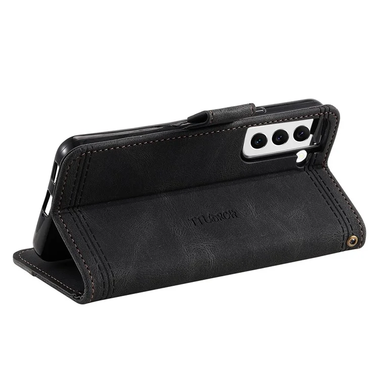 TTUDRCH 004 Bolsa de Concha de Teléfono Móvil Estilo de Empalme Para Samsung Galaxy S22+ 5G, Función de Bloqueo de RFID de Protección Completa Feeling PU Leather Phone Cover Cover - Negro