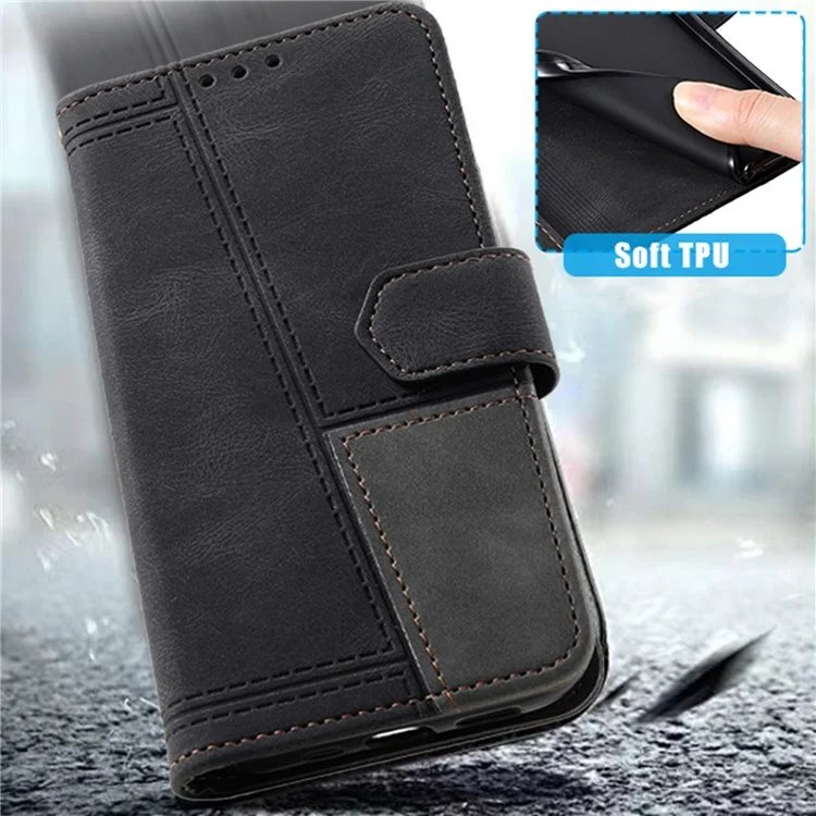 TTUDRCH 004 Bolsa de Concha de Teléfono Móvil Estilo de Empalme Para Samsung Galaxy S22+ 5G, Función de Bloqueo de RFID de Protección Completa Feeling PU Leather Phone Cover Cover - Negro