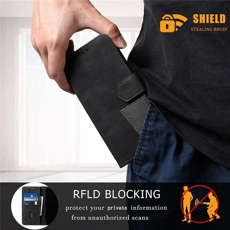 TTUDRCH 004 Bolsa de Concha de Teléfono Móvil Estilo de Empalme Para Samsung Galaxy S22+ 5G, Función de Bloqueo de RFID de Protección Completa Feeling PU Leather Phone Cover Cover - Negro