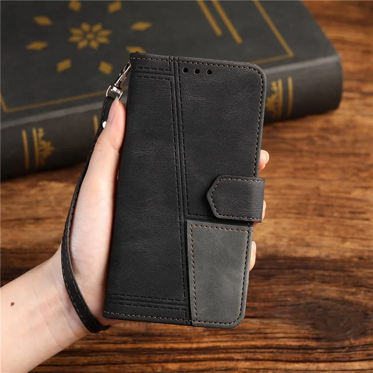 TTUDRCH 004 Bolsa de Concha de Teléfono Móvil Estilo de Empalme Para Samsung Galaxy S22+ 5G, Función de Bloqueo de RFID de Protección Completa Feeling PU Leather Phone Cover Cover - Negro