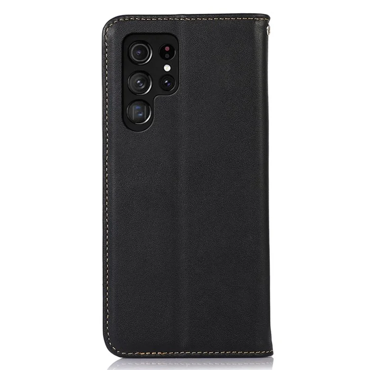 KHAZNEH Protective Case for Samsung Galaxy S22 Ultra 5G Wallet Phone Case Genuine Cowhide Leather Cover Anti-Scratch Magnetic Closure Stand Shell - Black