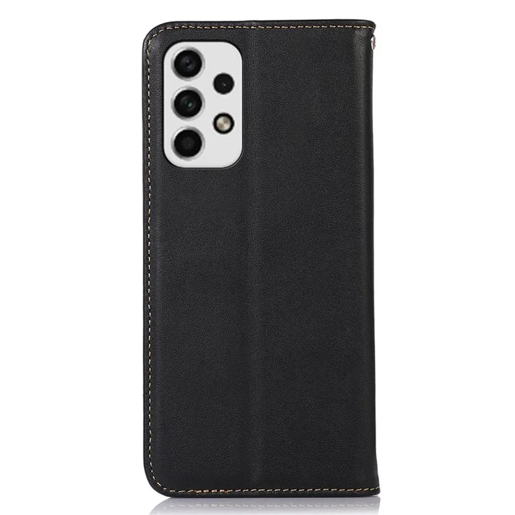Khazneh Case de Teléfono a Prueba de Choque Para Samsung Galaxy A33 5G Case de Cuero Texturizado Genuino Protectora Folio Folio Flip Soporte de Cierre Magnético Con Billetera - Negro