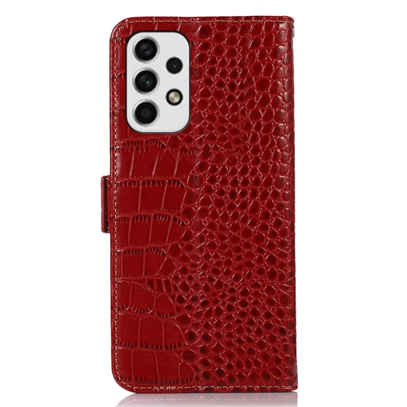 Для Samsung Galaxy A33 5G Crocodile Texture RFID Blocking Genuine Cowhide Leather Wallet Phone Cover, Fall Proof Stand Magnetic Flip Folio Case - Red