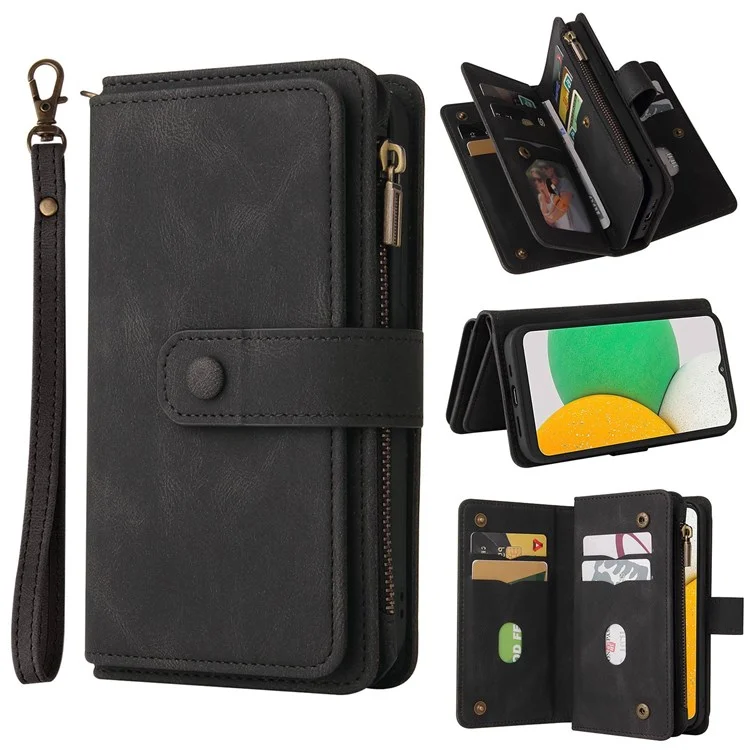 Para Samsung Galaxy A03 Core KT Multifuncional Serie-2 Ranuras Múltiples Ranuras Con Cremallera pu pu Cuero Funda Folio Folio Flip Cubierta Protectora - Negro