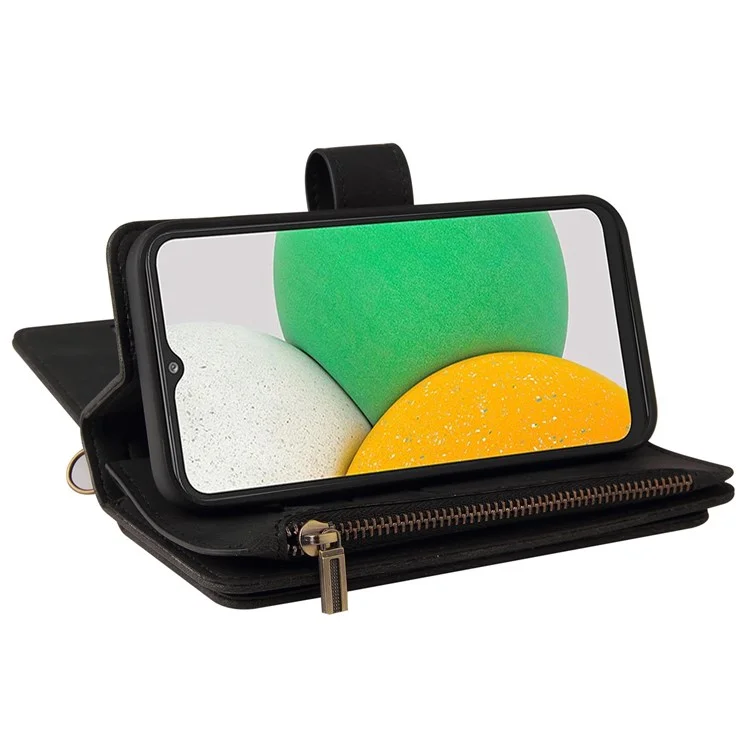 Para Samsung Galaxy A03 Core KT Multifuncional Serie-2 Ranuras Múltiples Ranuras Con Cremallera pu pu Cuero Funda Folio Folio Flip Cubierta Protectora - Negro