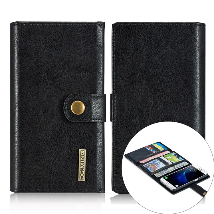 DG.MING Split Leather Multi-slot Wallet + Removable PC Case for Samsung Galaxy S7 G930 - Black