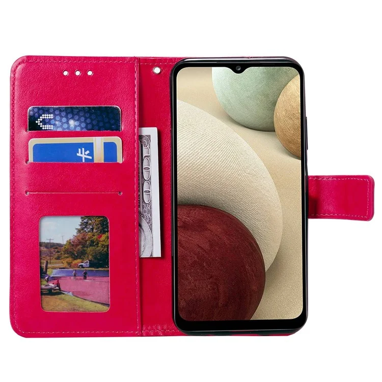 Per Samsung Galaxy M33 5G (Global Version) Mandala Flower Pattern Imprinted PU Leather Magnetic Flip Cover Wrist Strap Wallet Stand Feature Shockproof Protective Case - Rose