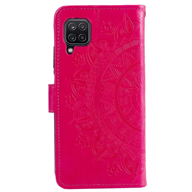 Per Samsung Galaxy M33 5G (Global Version) Mandala Flower Pattern Imprinted PU Leather Magnetic Flip Cover Wrist Strap Wallet Stand Feature Shockproof Protective Case - Rose