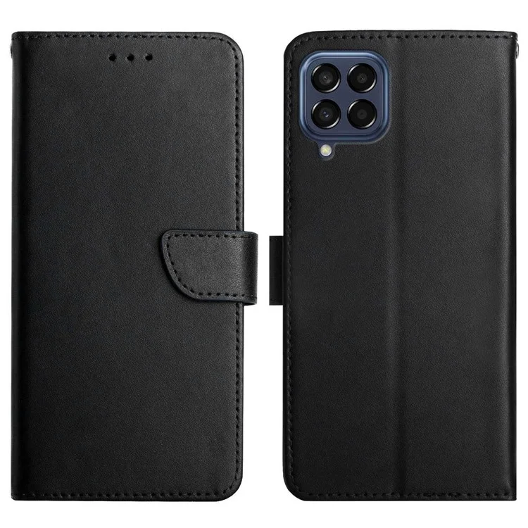 Para Samsung Galaxy M33 5G Cierre De Cierrapuerte Magnético Genuino Nappa Textura Función De Soporte Función Teléfono - Negro