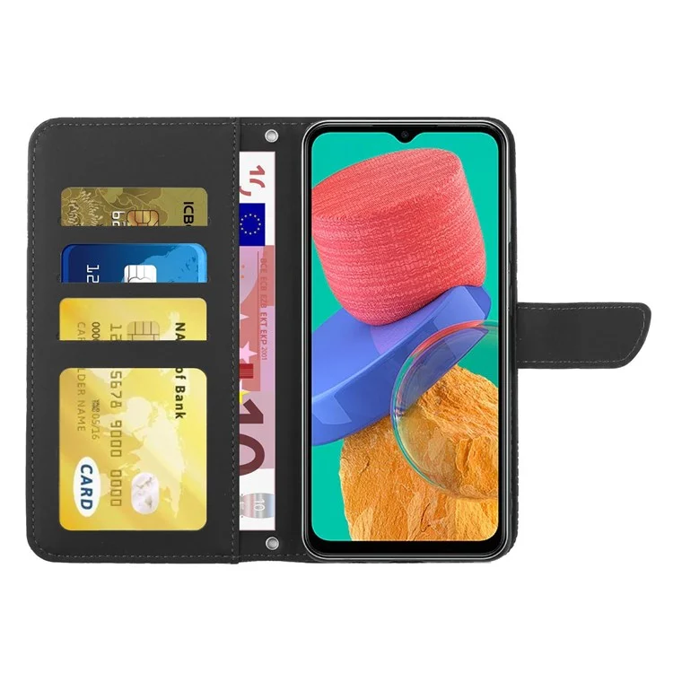 Per Samsung Galaxy M33 5G (versione Globale) Imprinting Fiori Farfalla Custodia PU Pharffort Coperchi - Nero