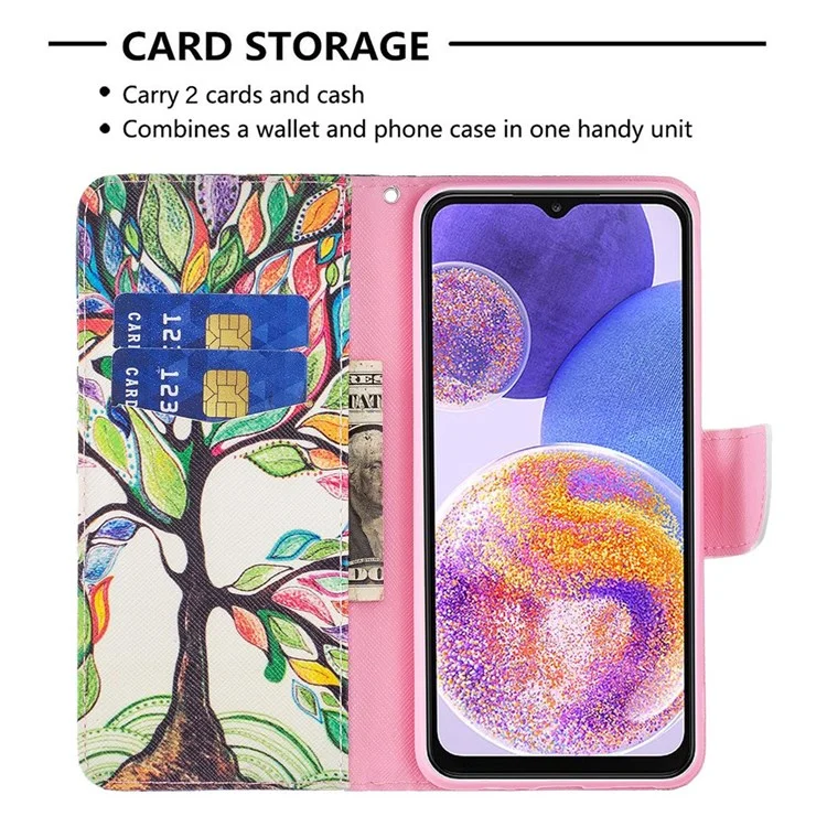 For Samsung Galaxy M53 5G Phone Case Pattern Printing PU Leather Wallet Stand Cover - Life Tree