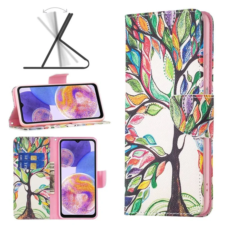 For Samsung Galaxy M53 5G Phone Case Pattern Printing PU Leather Wallet Stand Cover - Life Tree