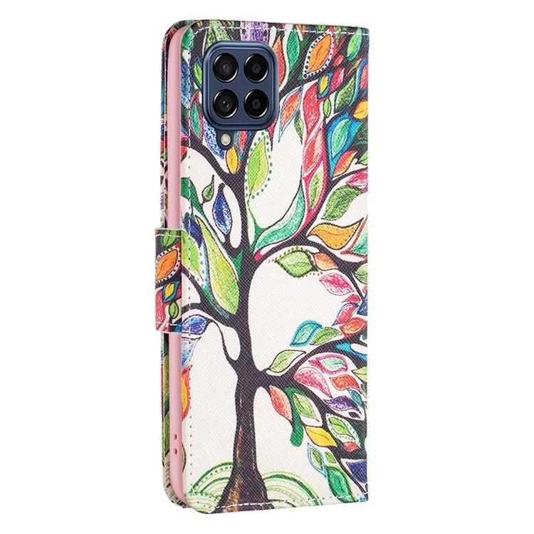 For Samsung Galaxy M53 5G Phone Case Pattern Printing PU Leather Wallet Stand Cover - Life Tree
