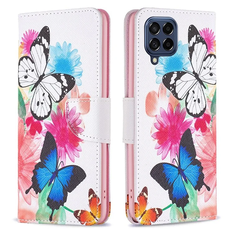 Per Samsung Galaxy M53 5G BF Pattern Printing Leather Series-1 Stylish Magnetic Clasp Phone PU Leather Case Flip Stand Wallet Shockproof Cover - Due Farfalle