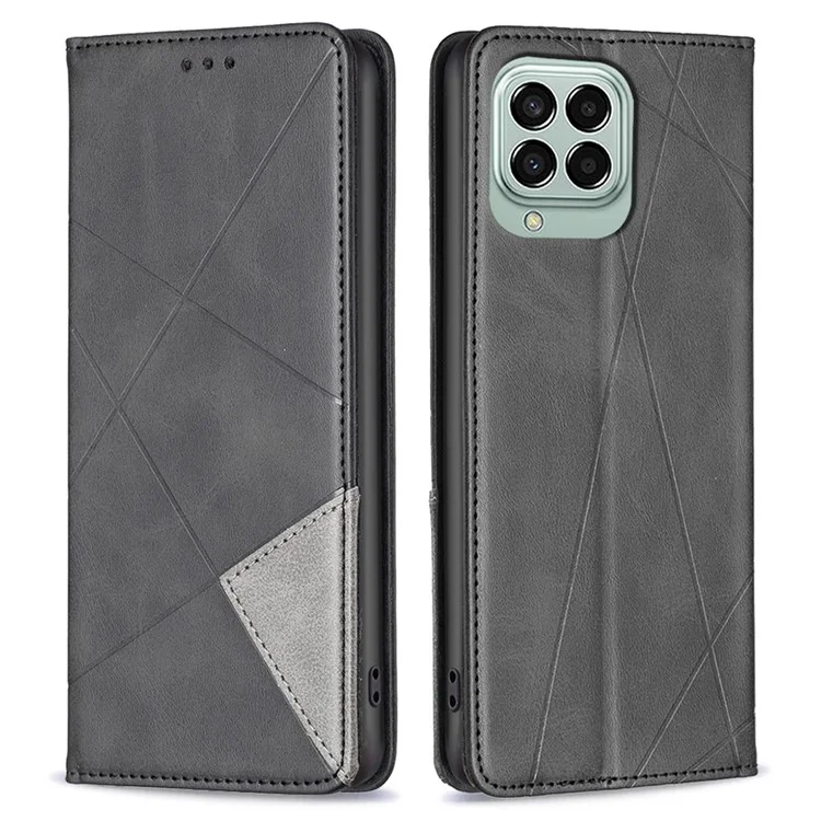 For Samsung Galaxy M33 5G (Global) Leather Case with Card Holder Imprinting Pattern Phone Stand Cover - Black