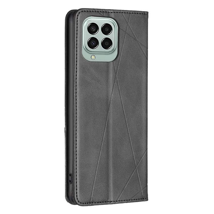 For Samsung Galaxy M33 5G (Global) Leather Case with Card Holder Imprinting Pattern Phone Stand Cover - Black