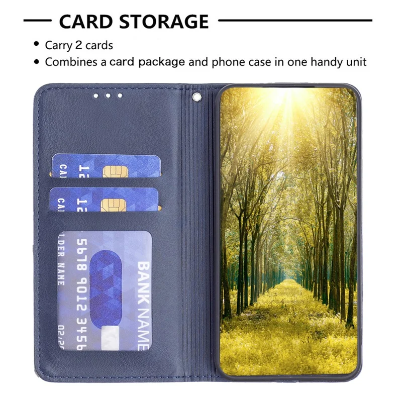 Funda de cuero para Samsung Galaxy M33 5G (Global) con soporte para tarjetas, diseño impreso y soporte para teléfono - Azul