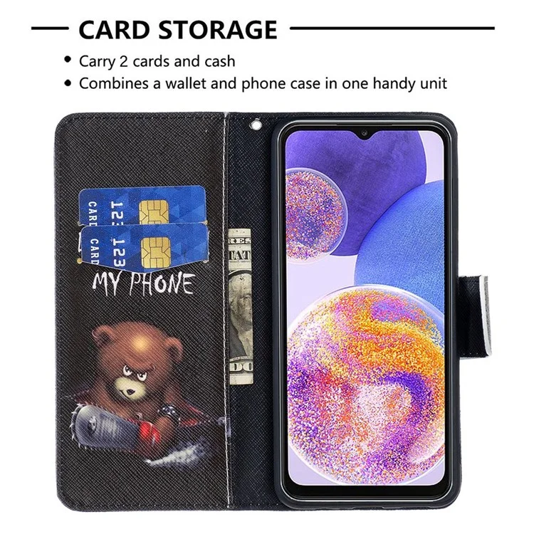 For Samsung Galaxy M33 5G (Global Version) Phone Case Pattern Printing PU Leather Wallet Stand Cover - Bear