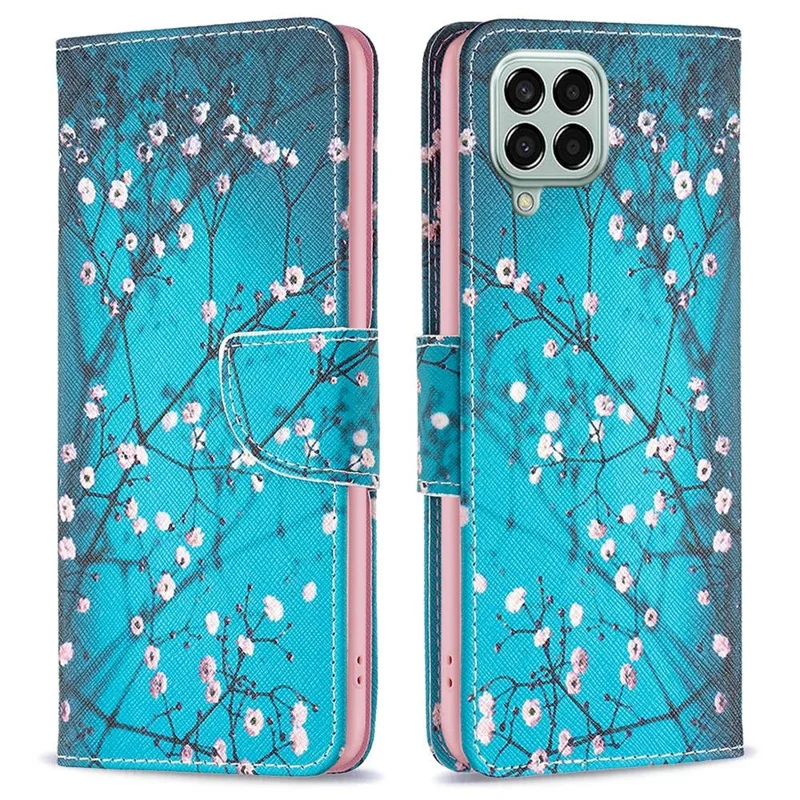 For Samsung Galaxy M33 5G (Global Version) Phone Case Pattern Printing PU Leather Wallet Stand Cover - Plum Blossom