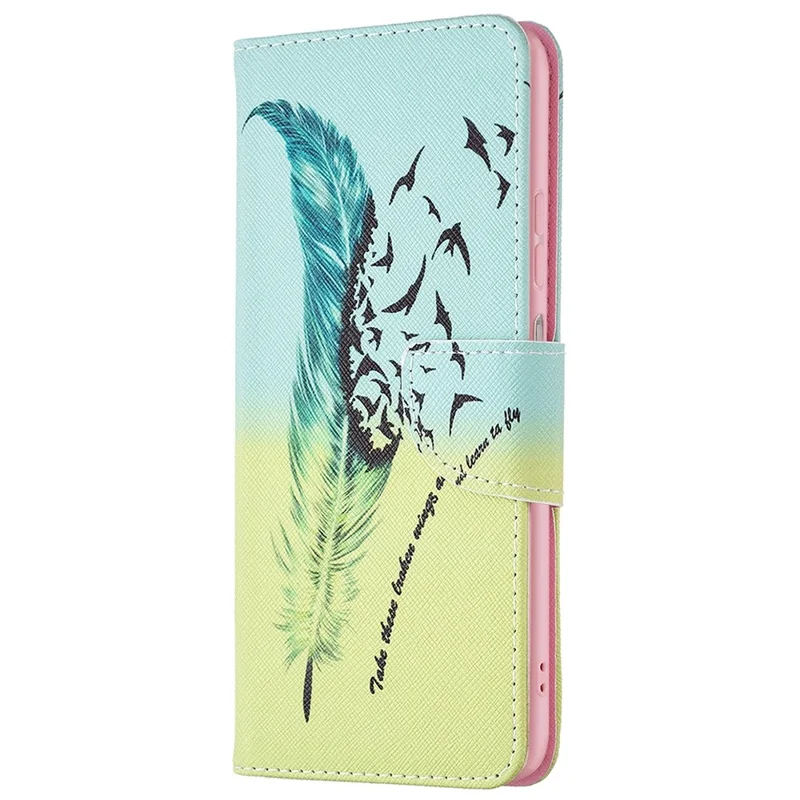 For Samsung Galaxy M33 5G (Global Version) Phone Case Pattern Printing PU Leather Wallet Stand Cover - Feather