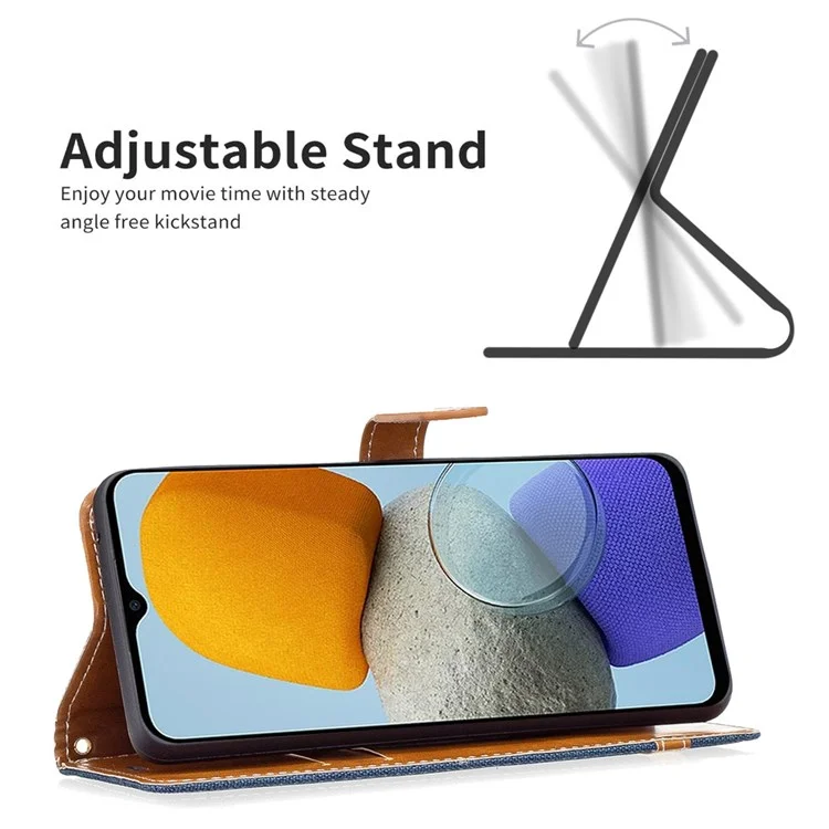 For Samsung Galaxy M23 5G / F23 5G Case Jeans Cloth Texture Leather Wallet Mobile Cover with Stand - Green