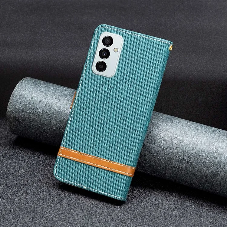 For Samsung Galaxy M23 5G / F23 5G Case Jeans Cloth Texture Leather Wallet Mobile Cover with Stand - Green