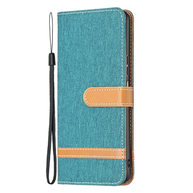 For Samsung Galaxy M23 5G / F23 5G Case Jeans Cloth Texture Leather Wallet Mobile Cover with Stand - Green