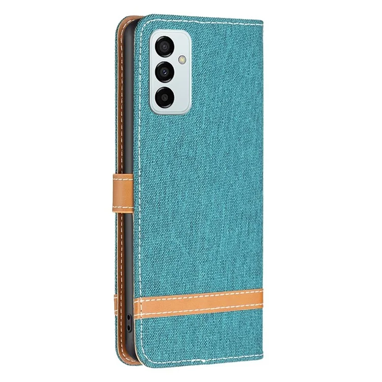 For Samsung Galaxy M23 5G / F23 5G Case Jeans Cloth Texture Leather Wallet Mobile Cover with Stand - Green