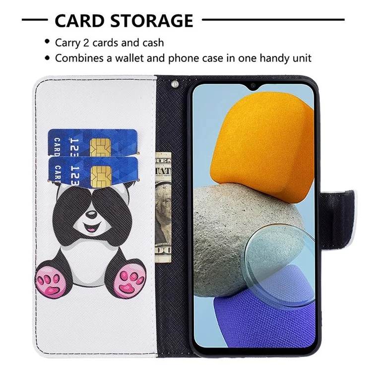 For Samsung Galaxy M23 / F23 5G Leather Case Pattern Printing Wallet Stand Flip Mobile Cover - Panda