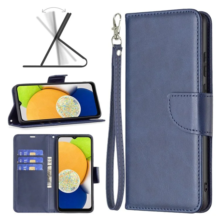 For Samsung Galaxy M23 5G / F23 5G Case Smooth Leather Wallet Stand Mobile Phone Cover with Strap - Blue